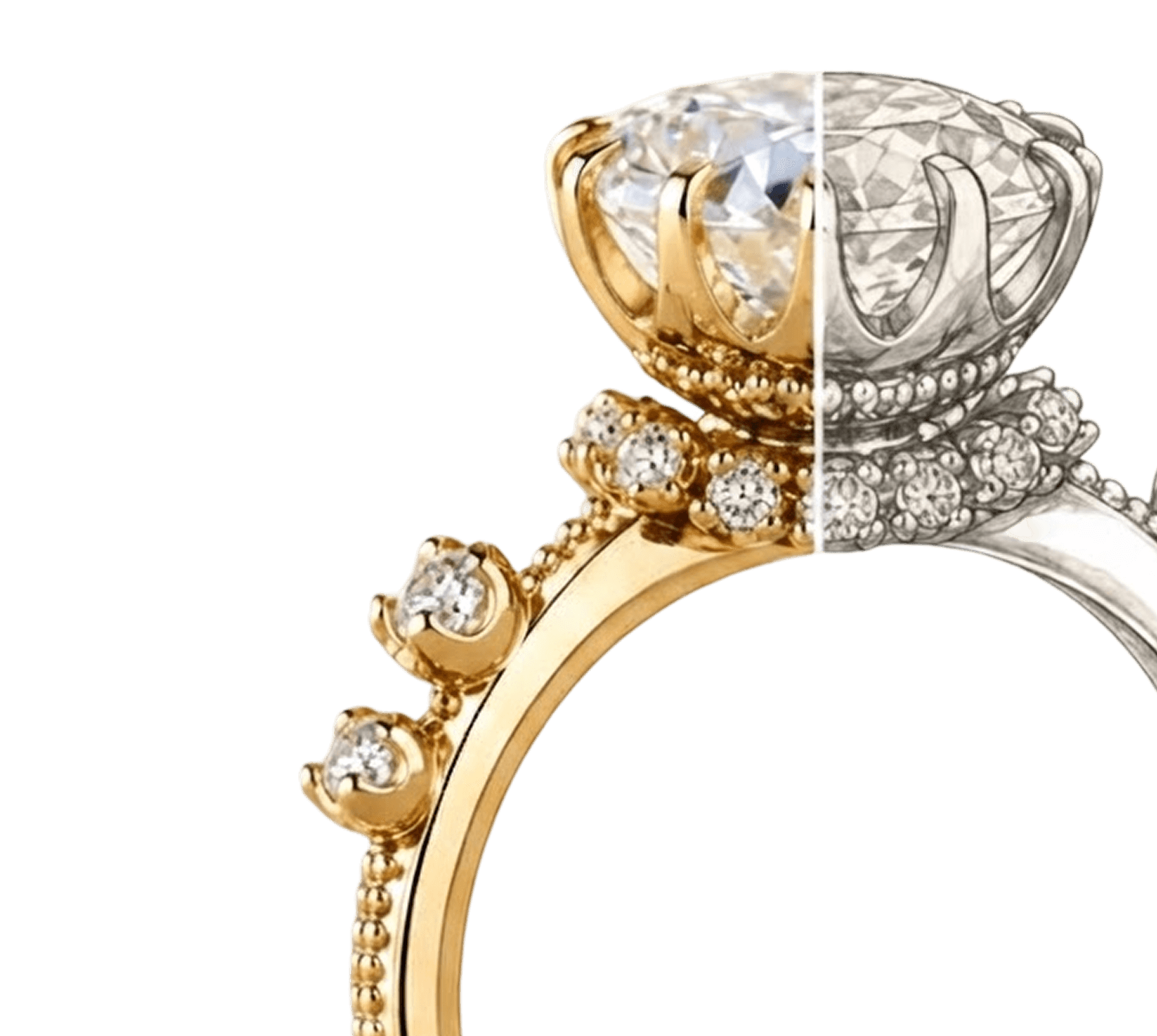Photorealistic gold and diamond ring render