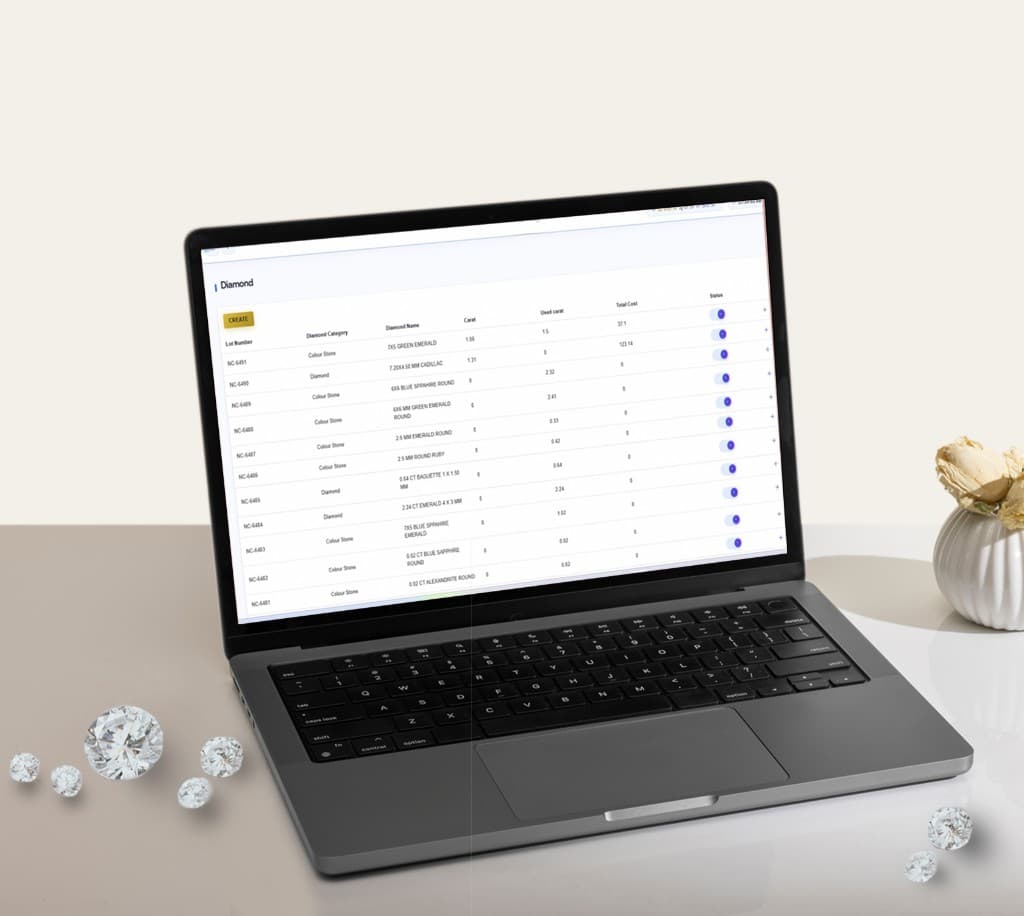 Live diamond inventory dashboard on a laptop
