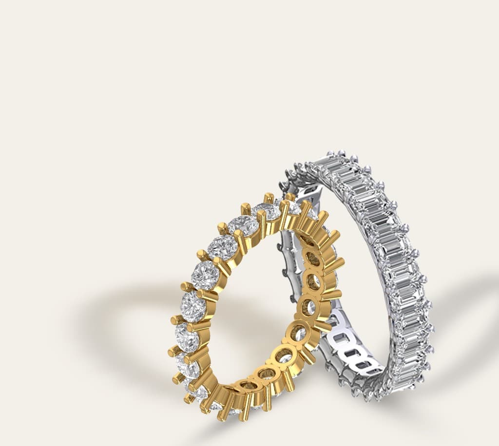 Custom yellow and white gold diamond eternity bands